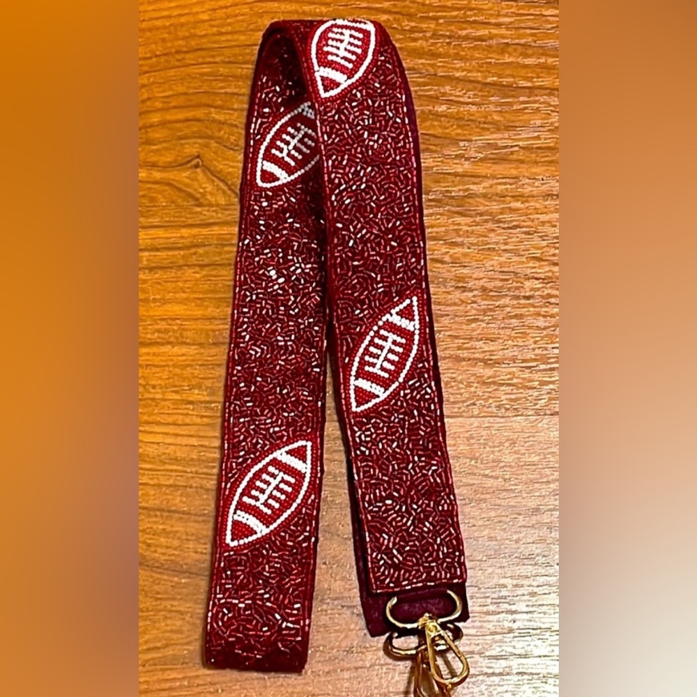 NEW Maroon and White Football Beaded Purse Strap Game Days Aggies MSU